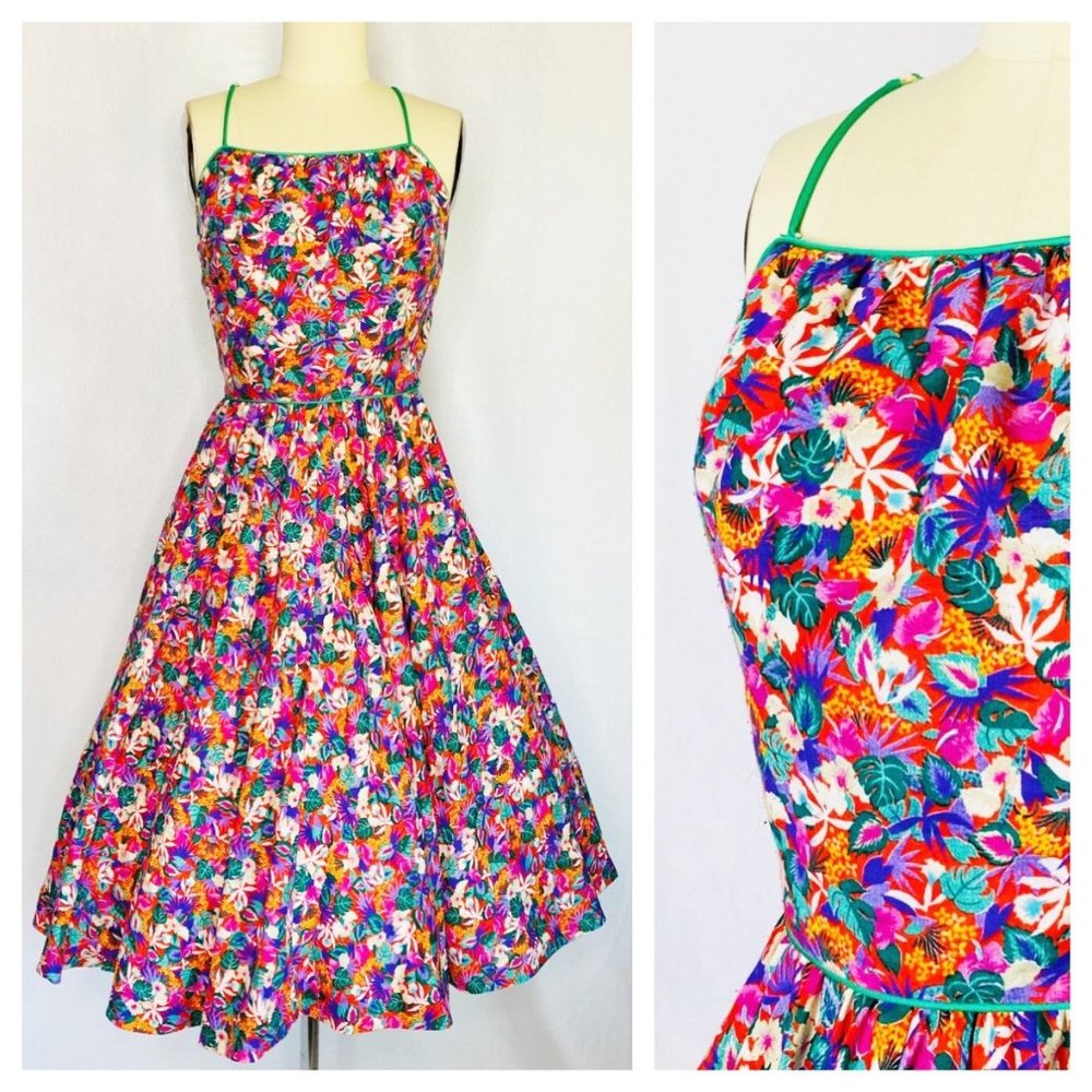 Lanz Vintage Multicolor Floral Midi Dress
